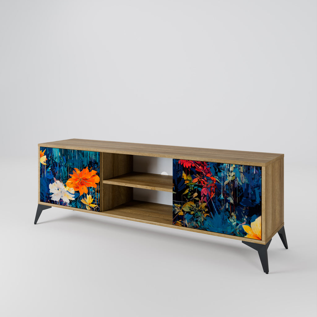 Mueble de TV de 2 puertas MIDNIGHT BLOSSOM con efecto roble
