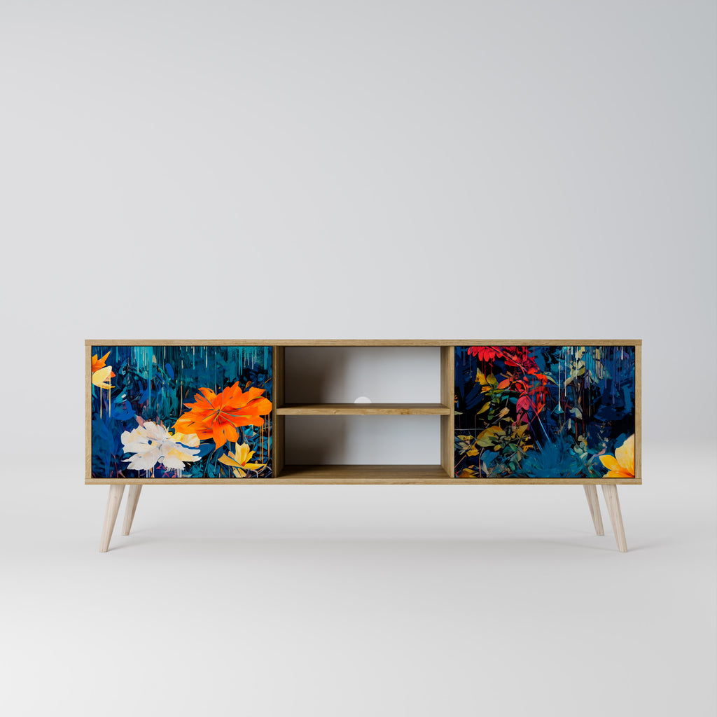 Mueble de TV de 2 puertas MIDNIGHT BLOSSOM con efecto roble