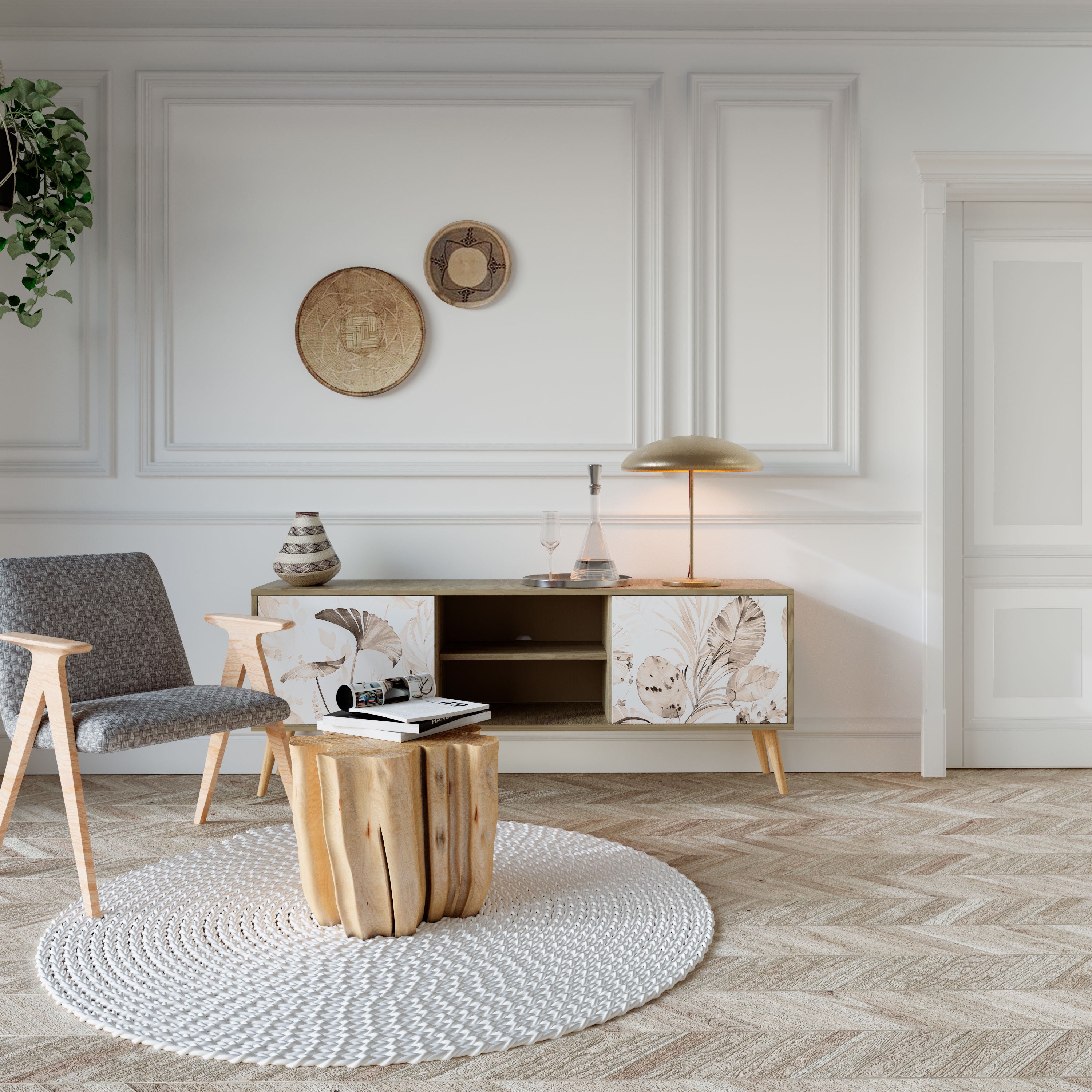 Mueble de TV de 2 puertas WILD TENDERNESS en efecto roble