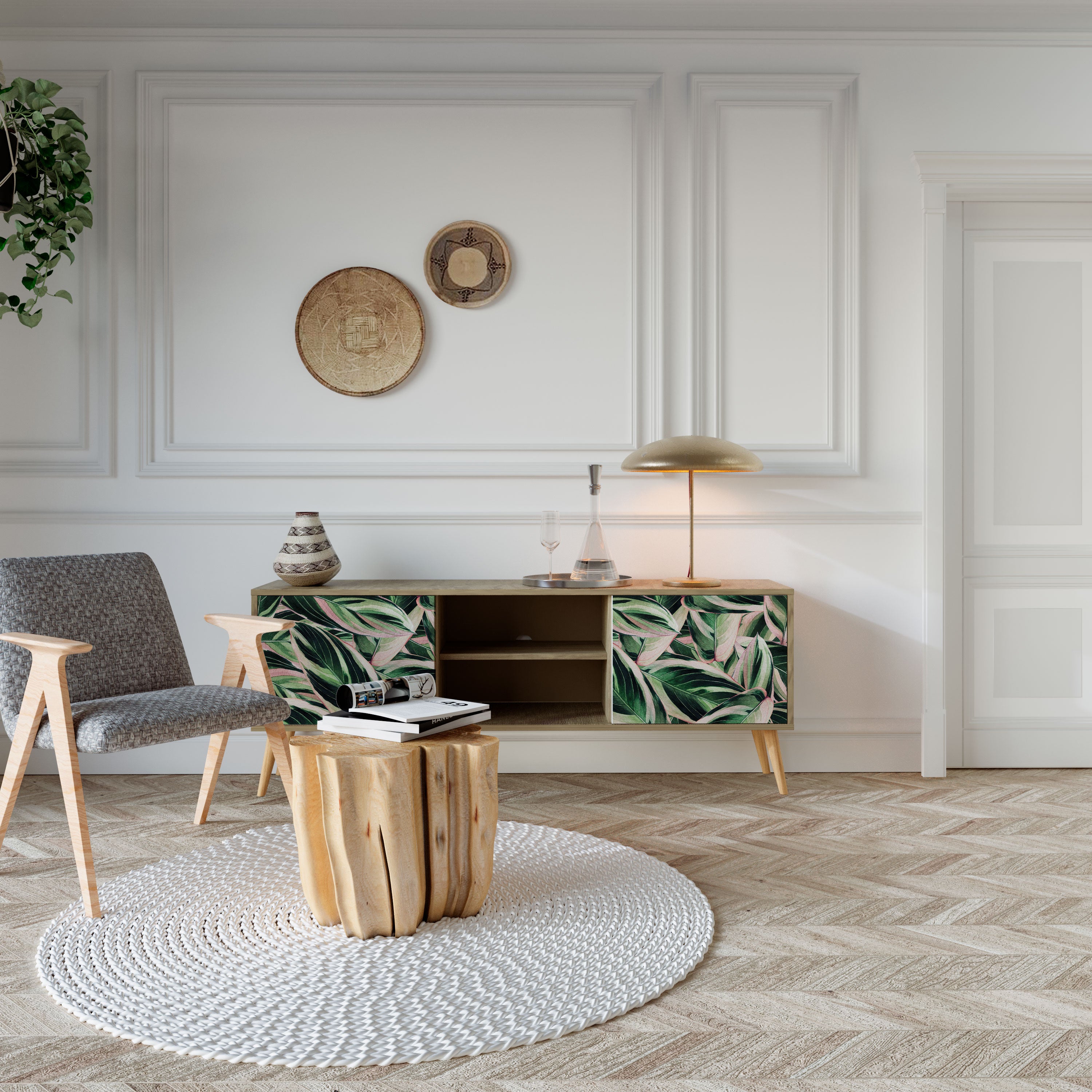 Mueble de TV de 2 puertas EERIE STROMANTHE con efecto roble