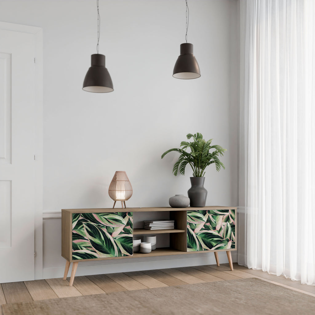 Mueble de TV de 2 puertas EERIE STROMANTHE con efecto roble