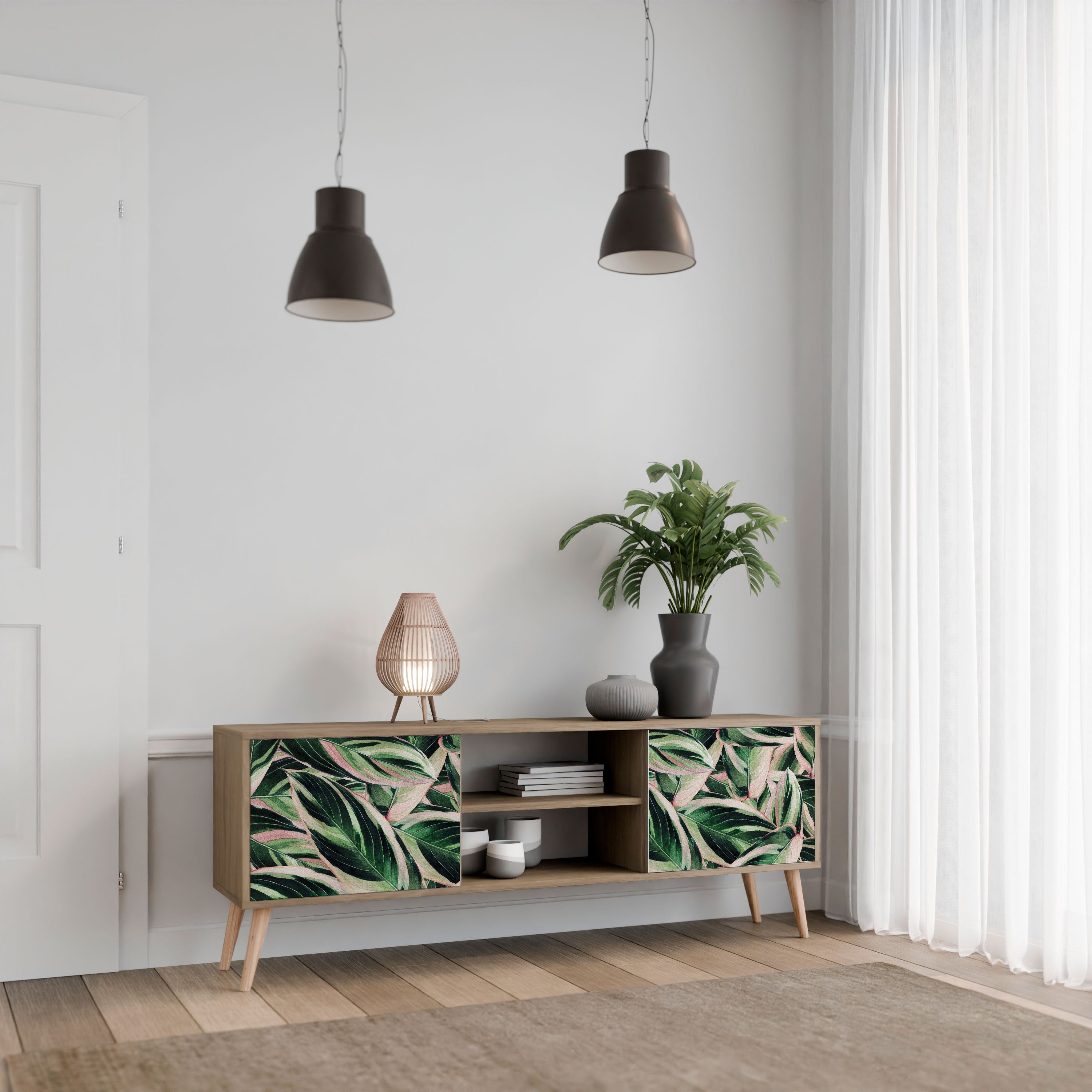 Mueble de TV de 2 puertas EERIE STROMANTHE con efecto roble