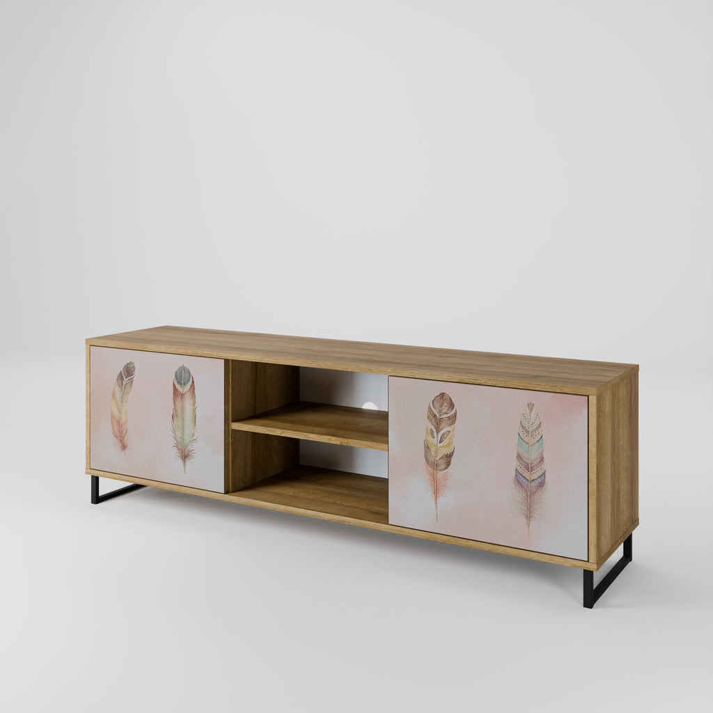 Mueble de TV de 2 puertas THE DELIQUESCE con efecto roble