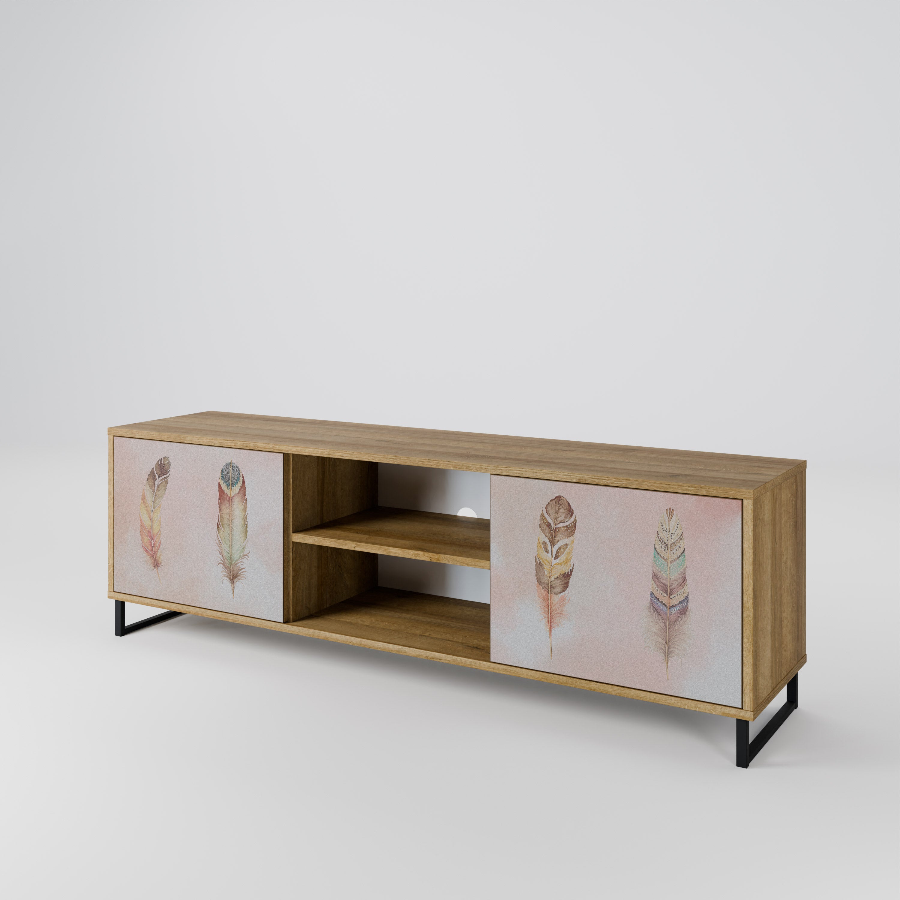 Mueble de TV de 2 puertas THE DELIQUESCE con efecto roble