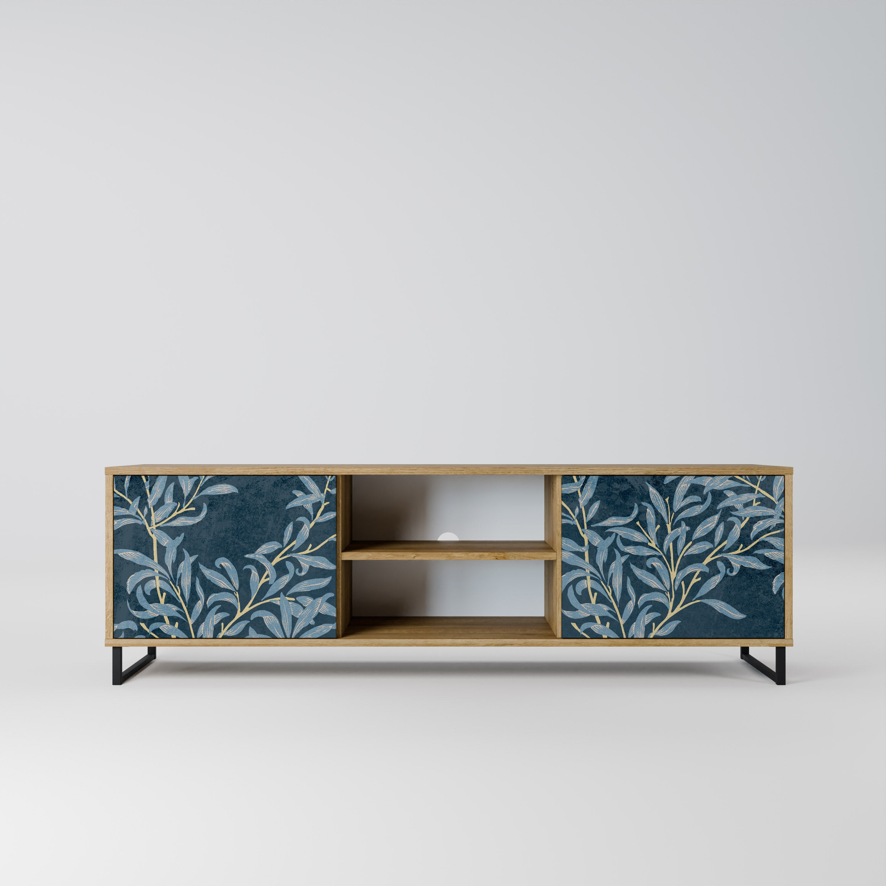 Mueble de TV de 2 puertas BLUE LEAVES con efecto roble