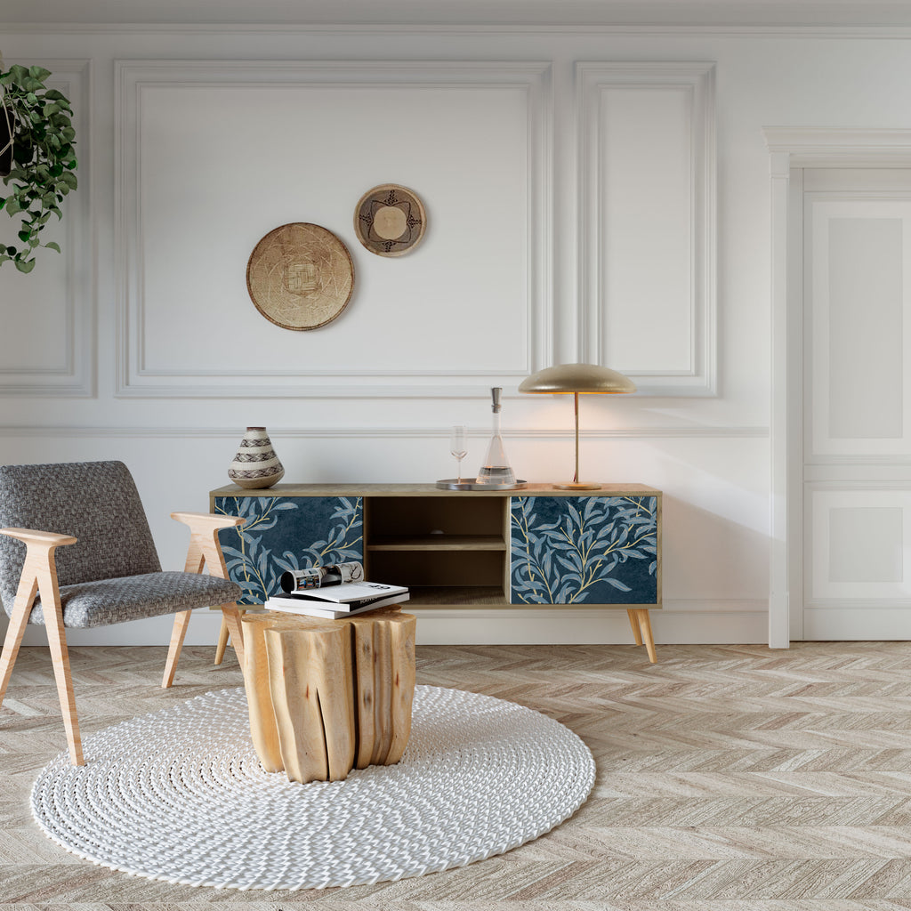 Mueble de TV de 2 puertas BLUE LEAVES con efecto roble