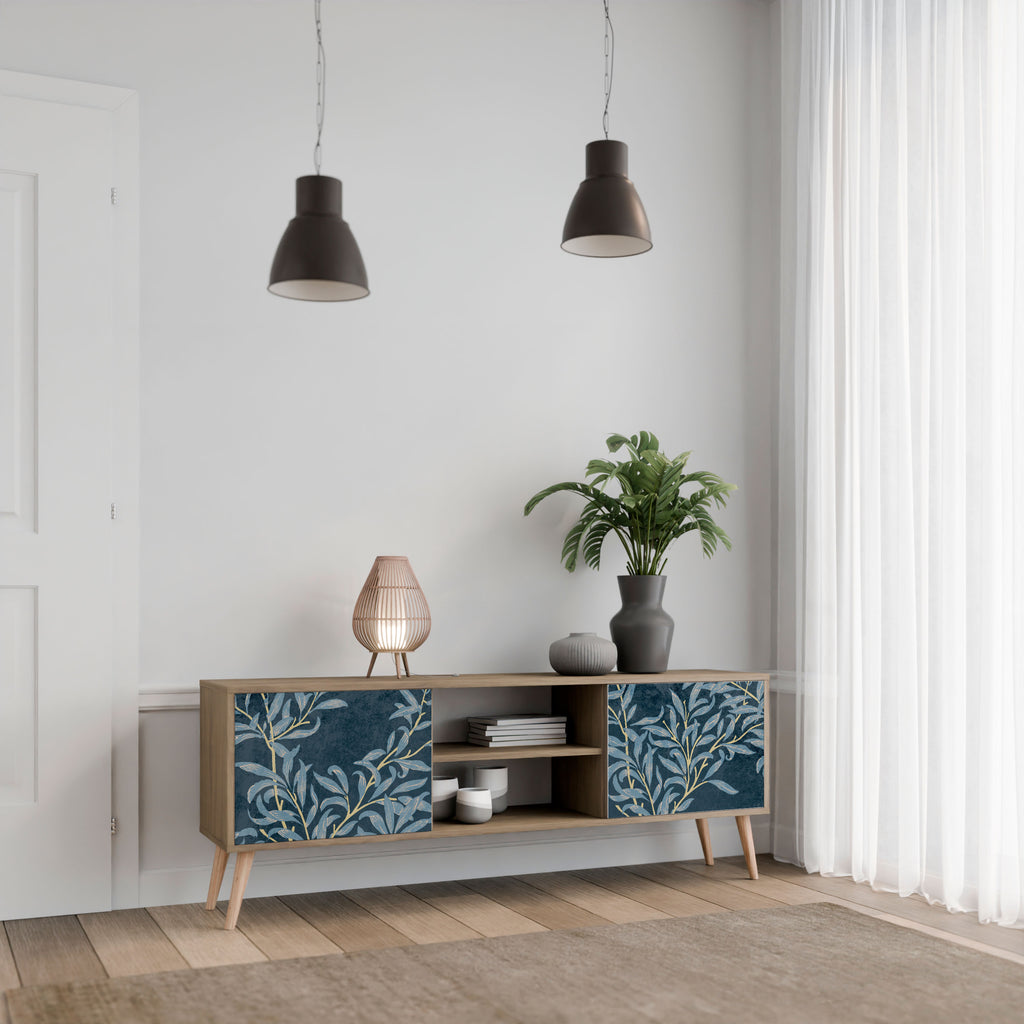 Mueble de TV de 2 puertas BLUE LEAVES con efecto roble