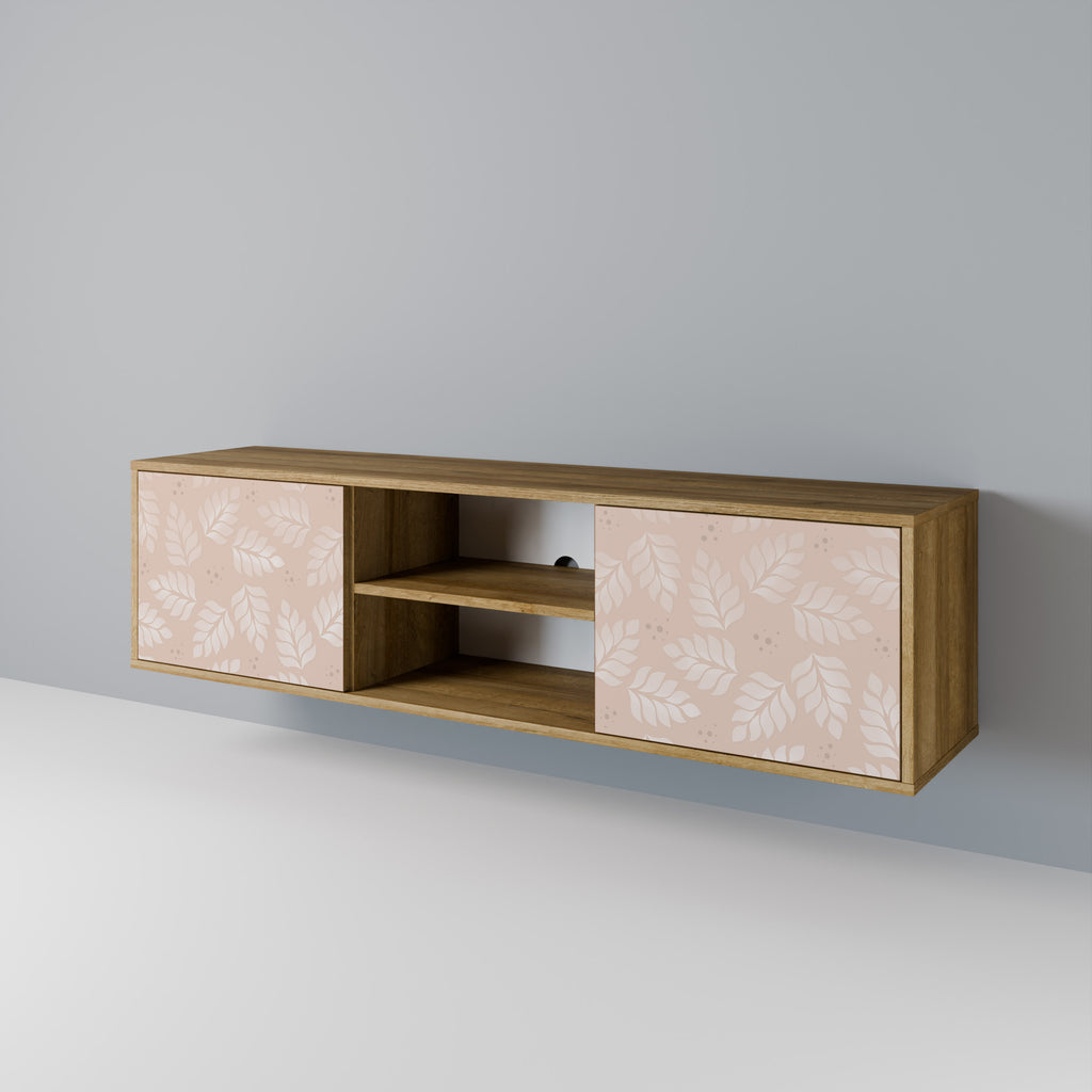 Mueble de TV de 2 puertas LEAVES ON BEIGE con efecto roble