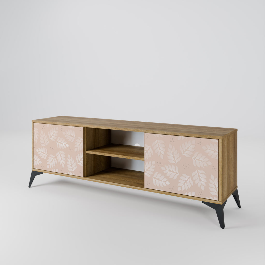 Mueble de TV de 2 puertas LEAVES ON BEIGE con efecto roble