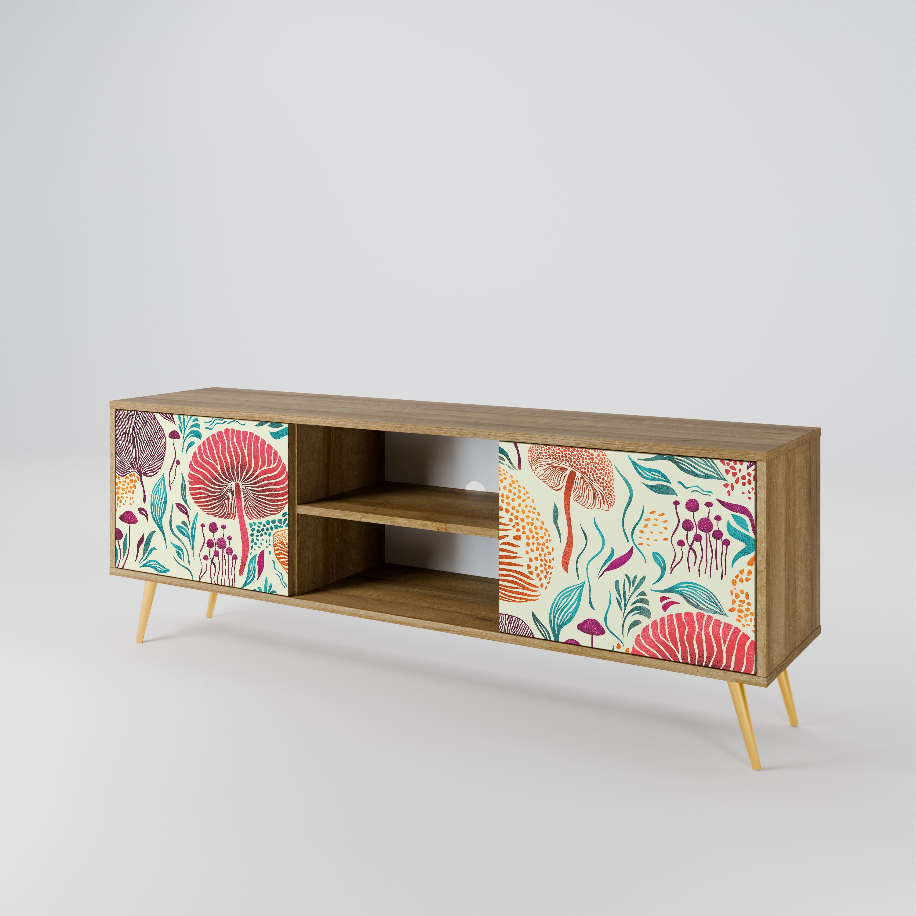 Mueble de TV FUNGUS FANTASY de 2 puertas con efecto roble