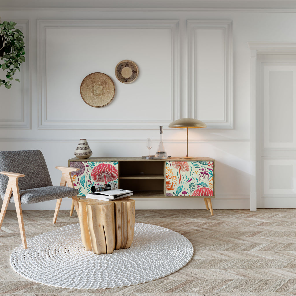 Mueble de TV FUNGUS FANTASY de 2 puertas con efecto roble