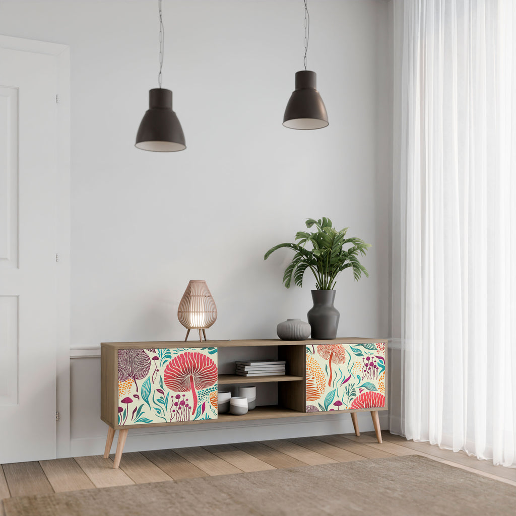 Mueble de TV FUNGUS FANTASY de 2 puertas con efecto roble