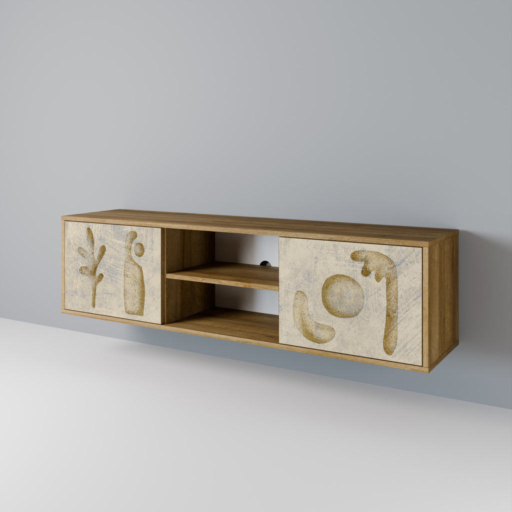 SAND SCULPTURES Mueble de TV de 2 puertas con efecto roble