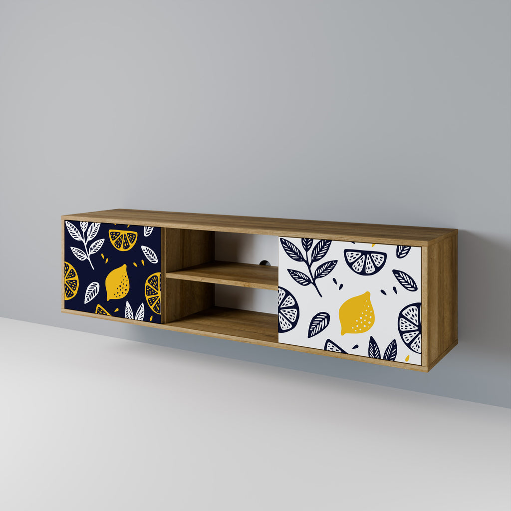 Mueble de TV de 2 puertas en blanco y negro con efecto roble CITRUS