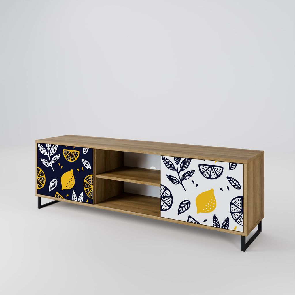 Mueble de TV de 2 puertas en blanco y negro con efecto roble CITRUS