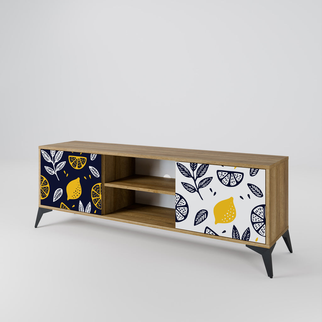 Mueble de TV de 2 puertas en blanco y negro con efecto roble CITRUS