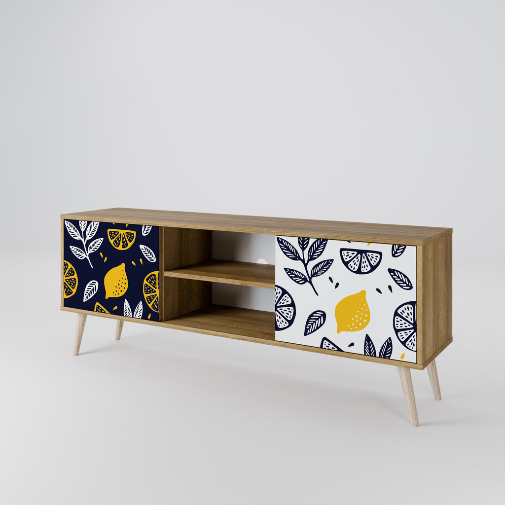 Mueble de TV de 2 puertas en blanco y negro con efecto roble CITRUS