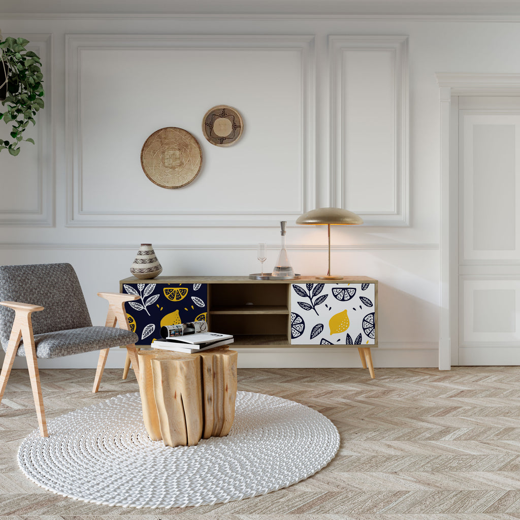 Mueble de TV de 2 puertas en blanco y negro con efecto roble CITRUS