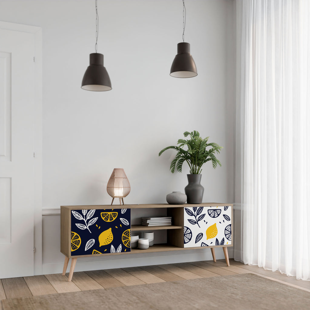 Mueble de TV de 2 puertas en blanco y negro con efecto roble CITRUS