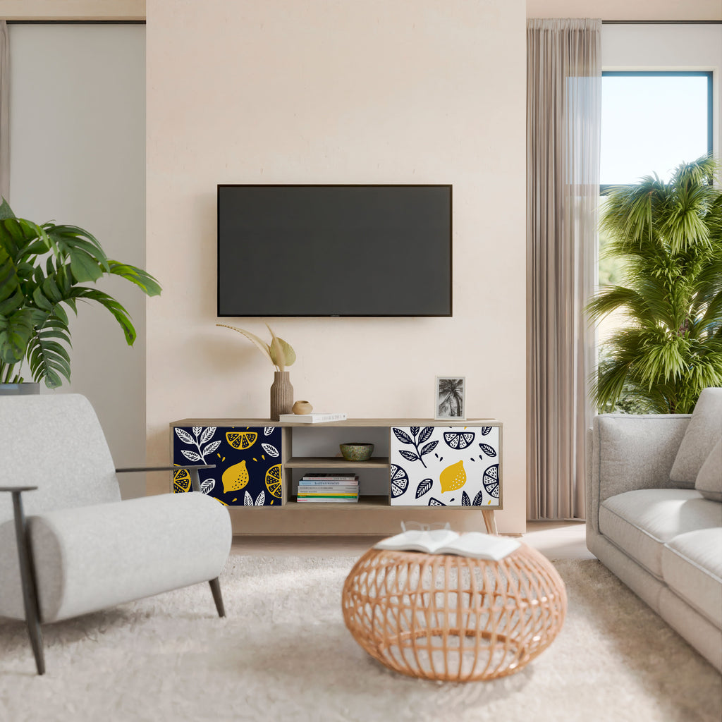 Mueble de TV de 2 puertas en blanco y negro con efecto roble CITRUS