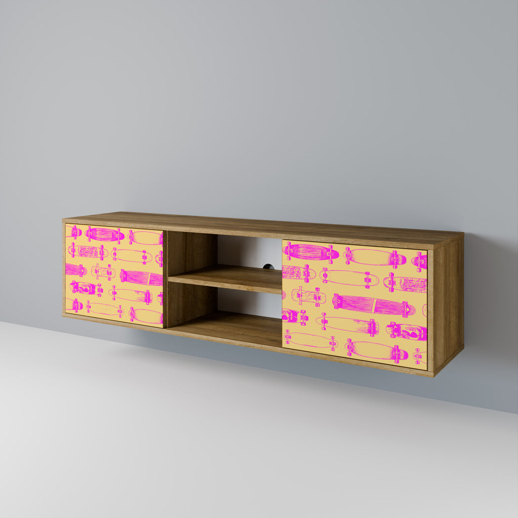 Mueble de TV de 2 puertas SKATEBOARD ARTISTRY con efecto roble