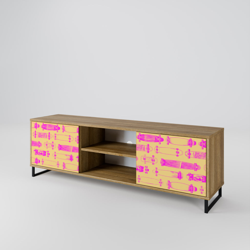 Mueble de TV de 2 puertas SKATEBOARD ARTISTRY con efecto roble
