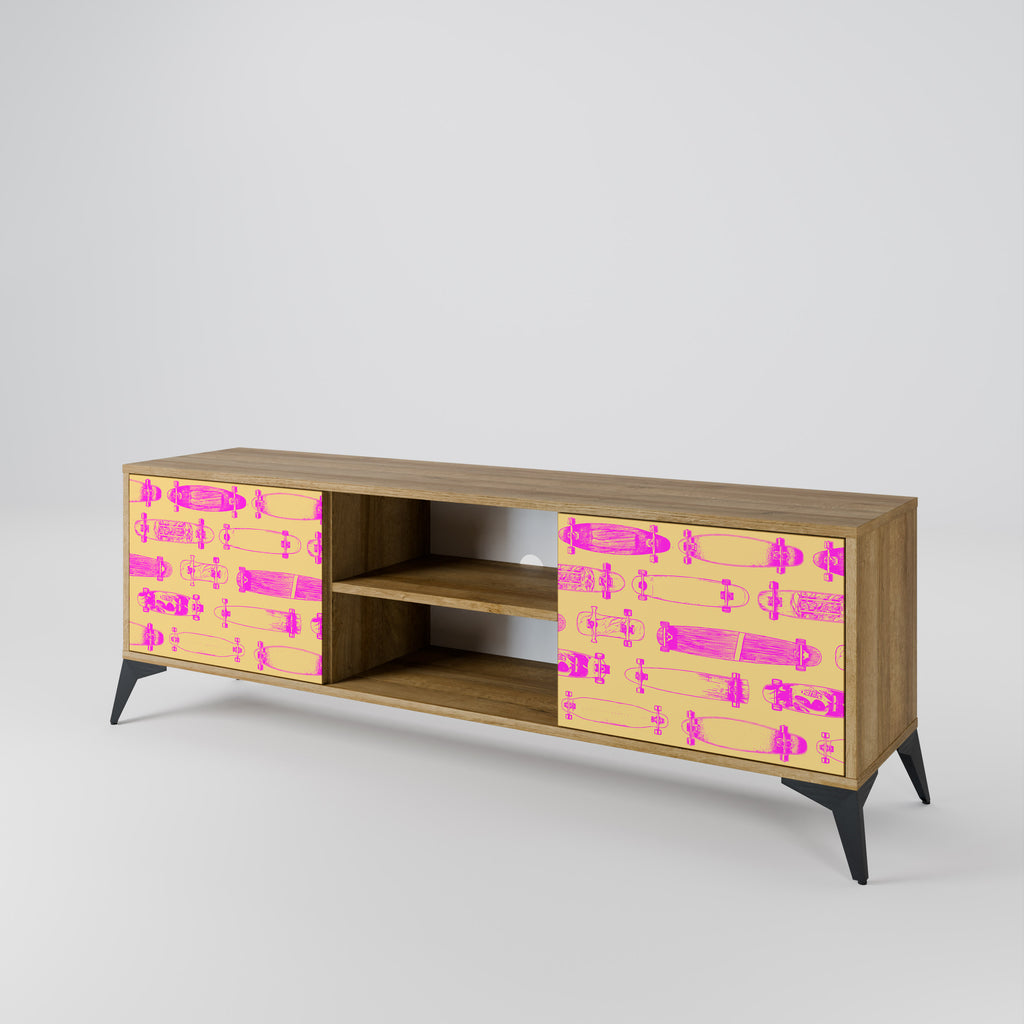 Mueble de TV de 2 puertas SKATEBOARD ARTISTRY con efecto roble
