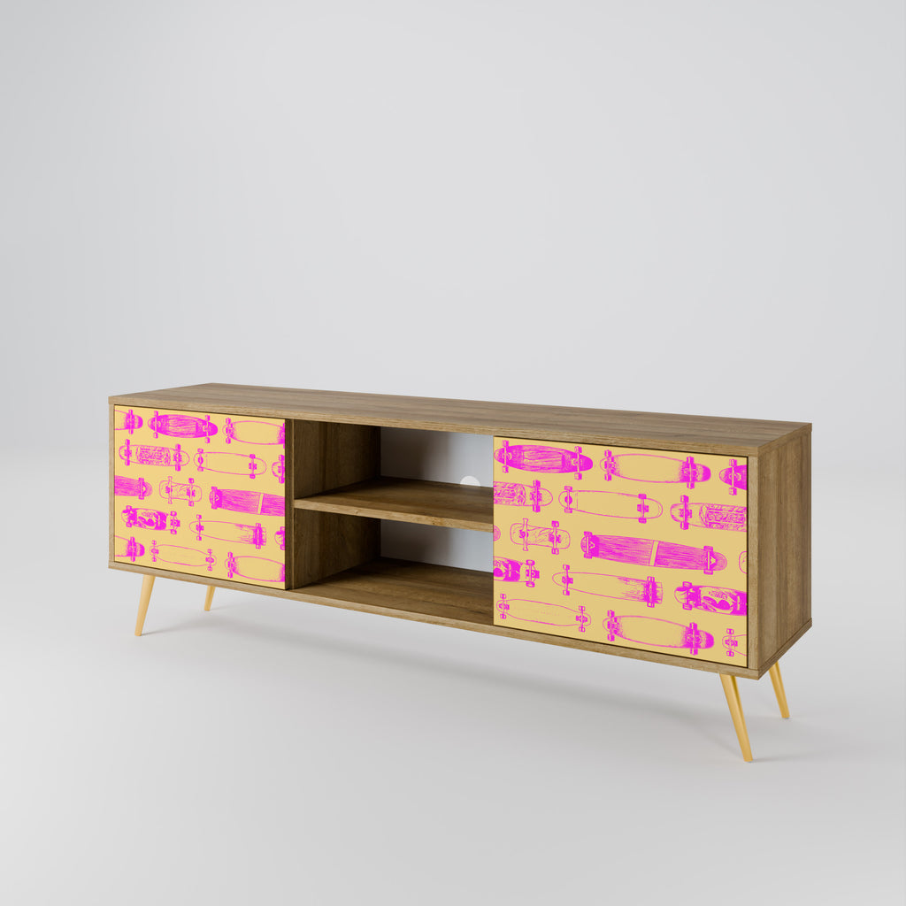 Mueble de TV de 2 puertas SKATEBOARD ARTISTRY con efecto roble
