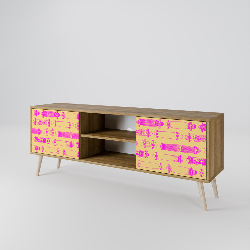 Mueble de TV de 2 puertas SKATEBOARD ARTISTRY con efecto roble