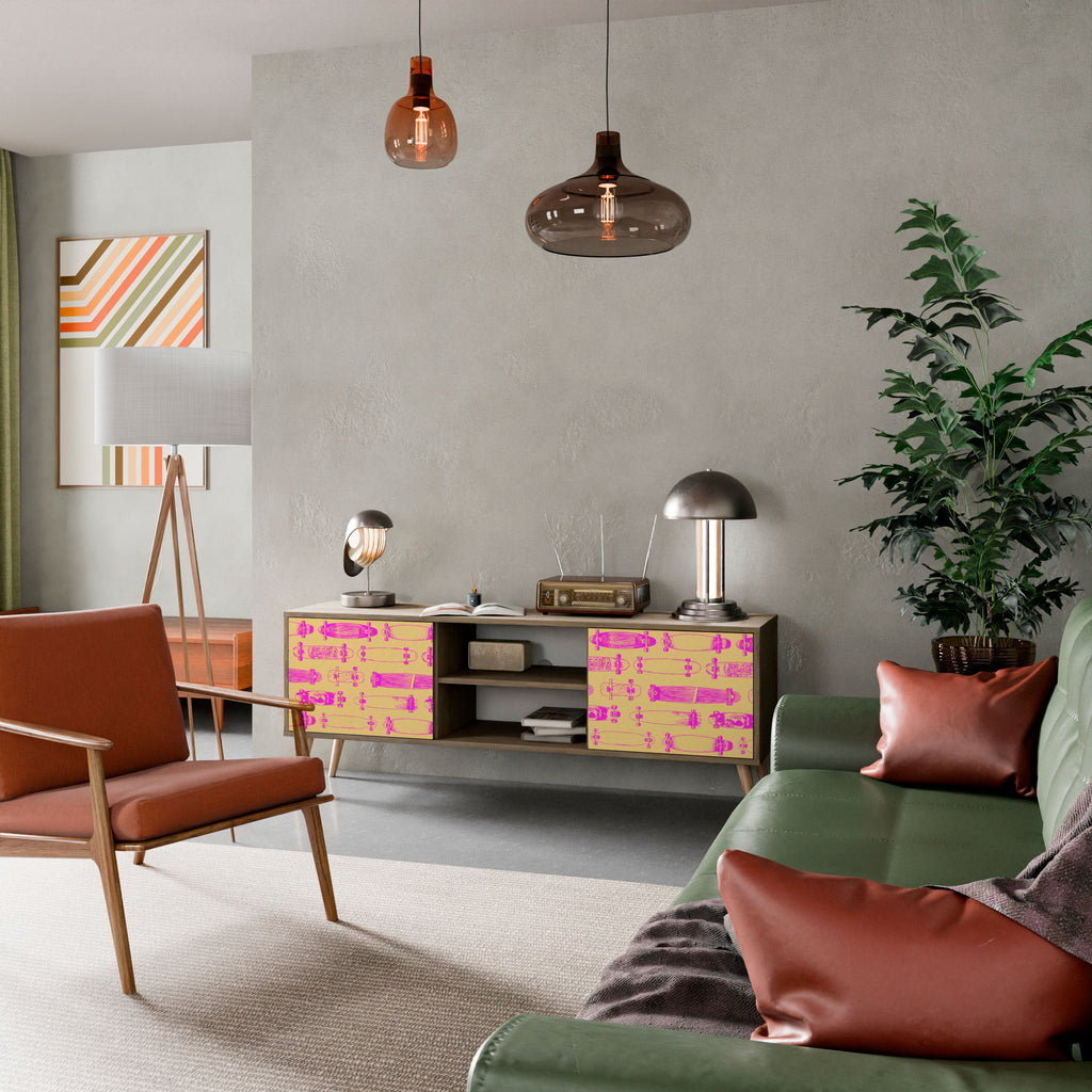 Mueble de TV de 2 puertas SKATEBOARD ARTISTRY con efecto roble