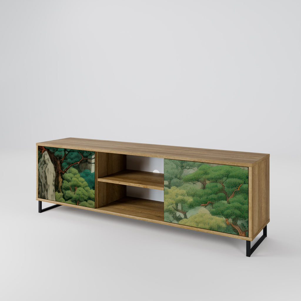 Mueble de TV de 2 puertas VERDURE ABYSS con efecto roble