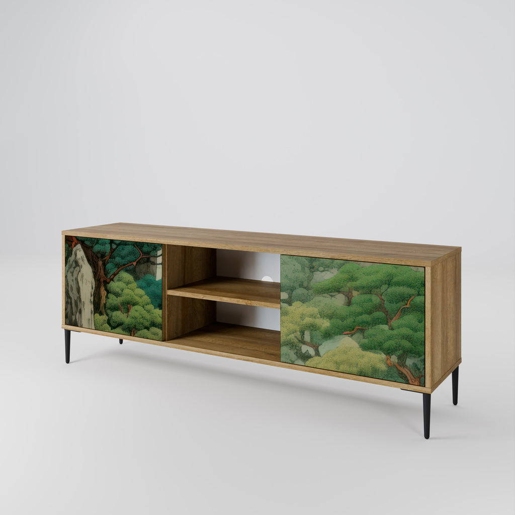 Mueble de TV de 2 puertas VERDURE ABYSS con efecto roble