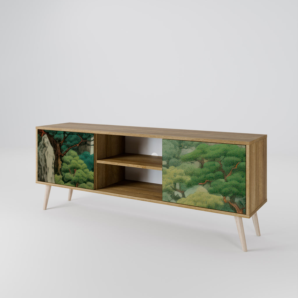 Mueble de TV de 2 puertas VERDURE ABYSS con efecto roble