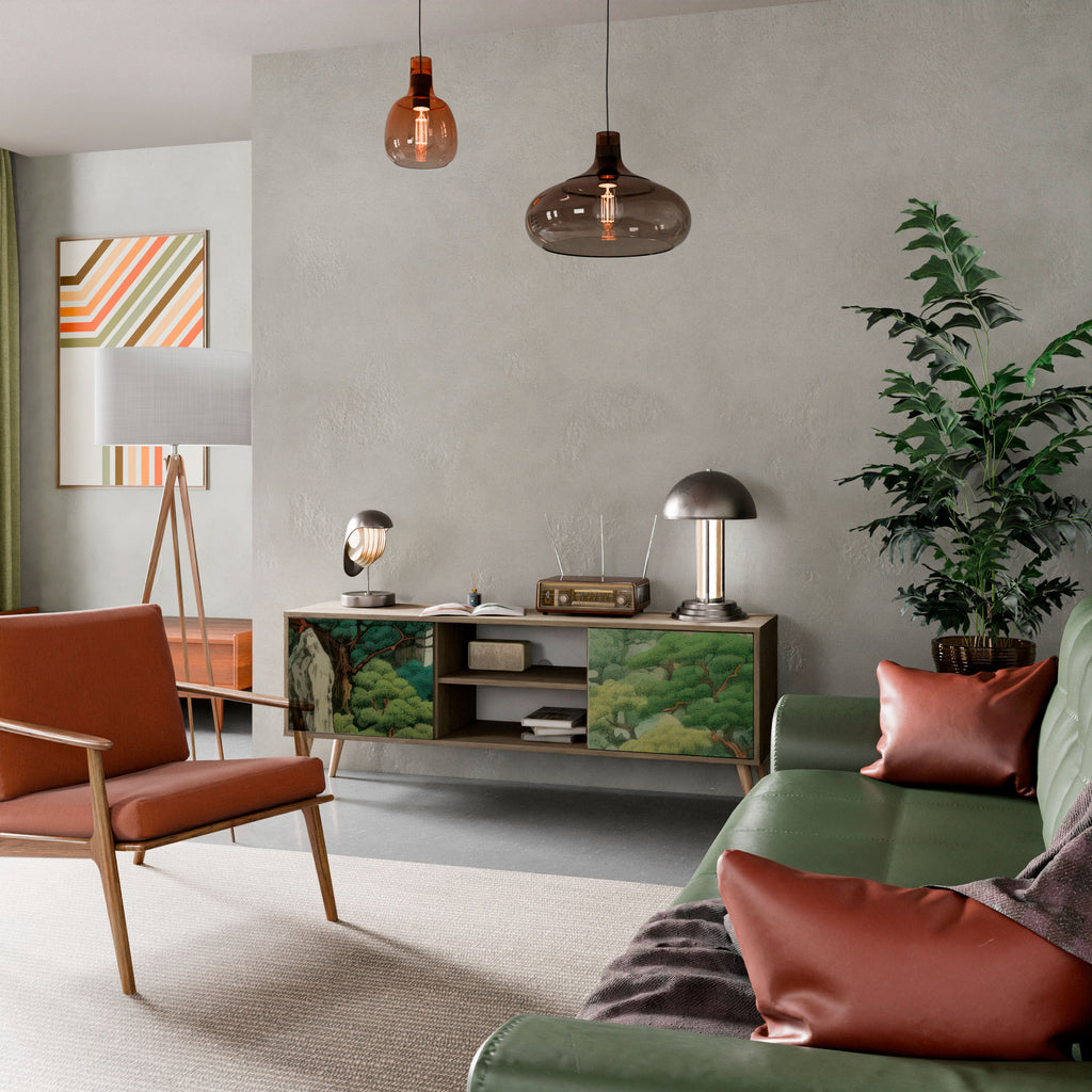 Mueble de TV de 2 puertas VERDURE ABYSS con efecto roble