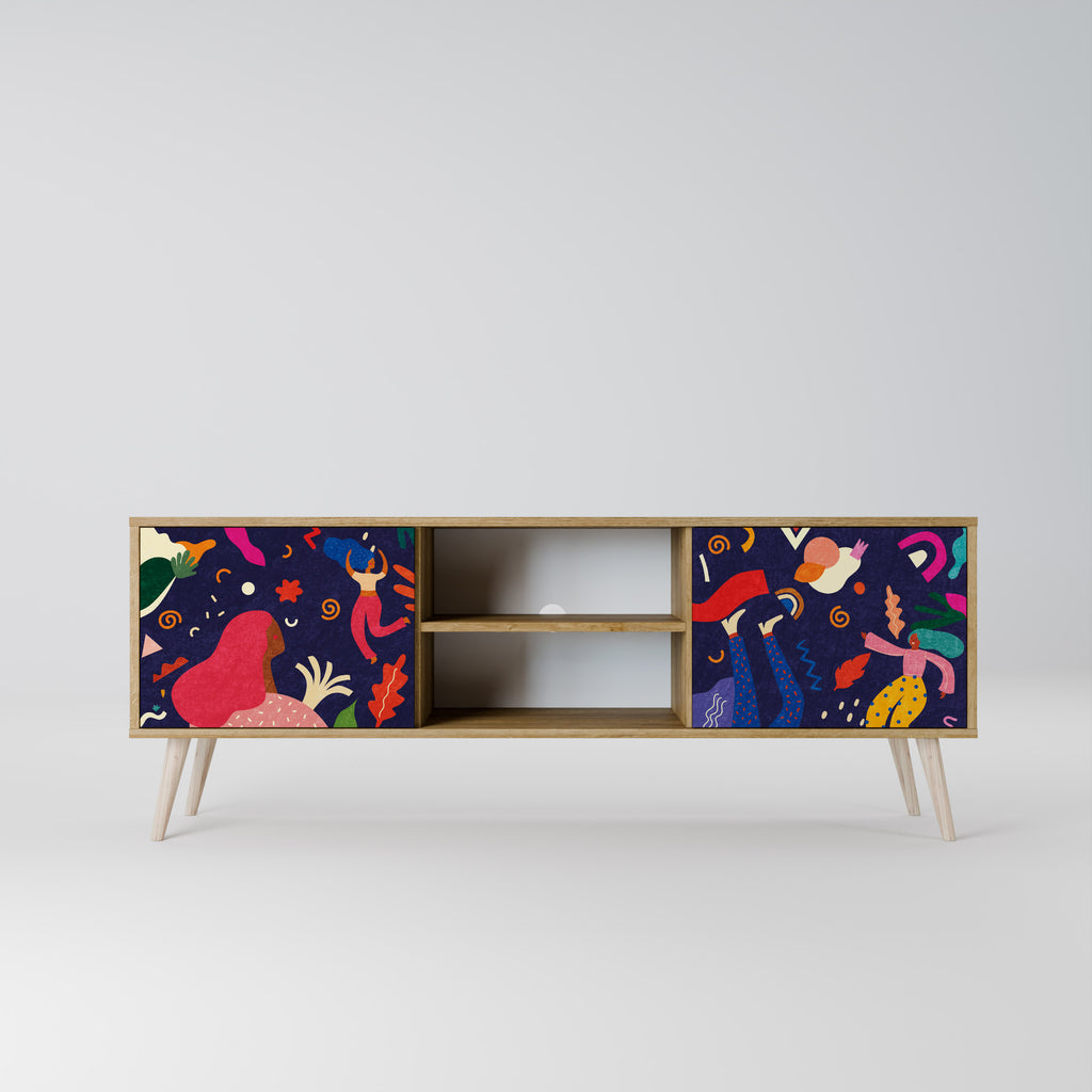 PLACERES FESTIVOS Mueble de TV de 2 puertas con efecto roble