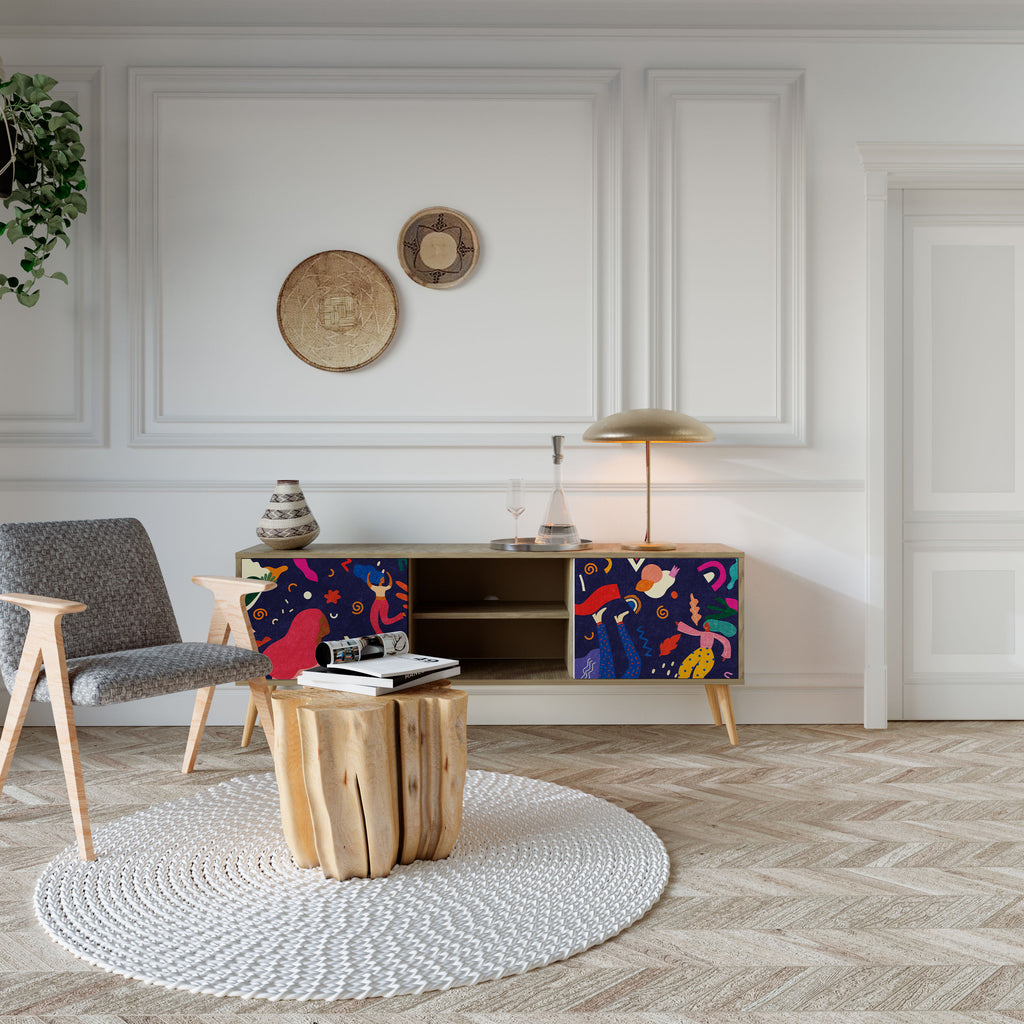 PLACERES FESTIVOS Mueble de TV de 2 puertas con efecto roble