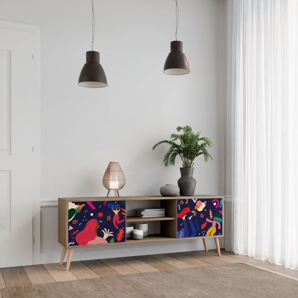 PLACERES FESTIVOS Mueble de TV de 2 puertas con efecto roble