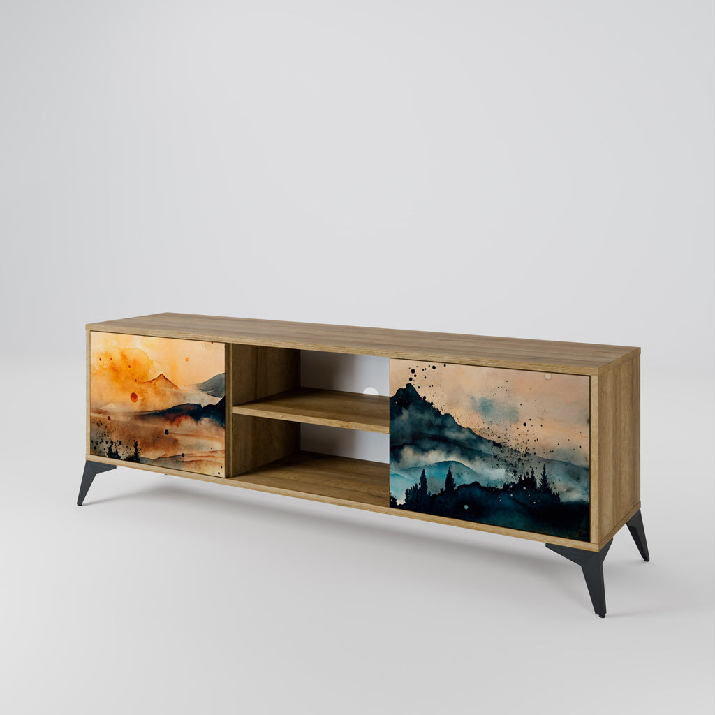 Mueble de TV de 2 puertas OMINOUS MOUNTAINS con efecto roble