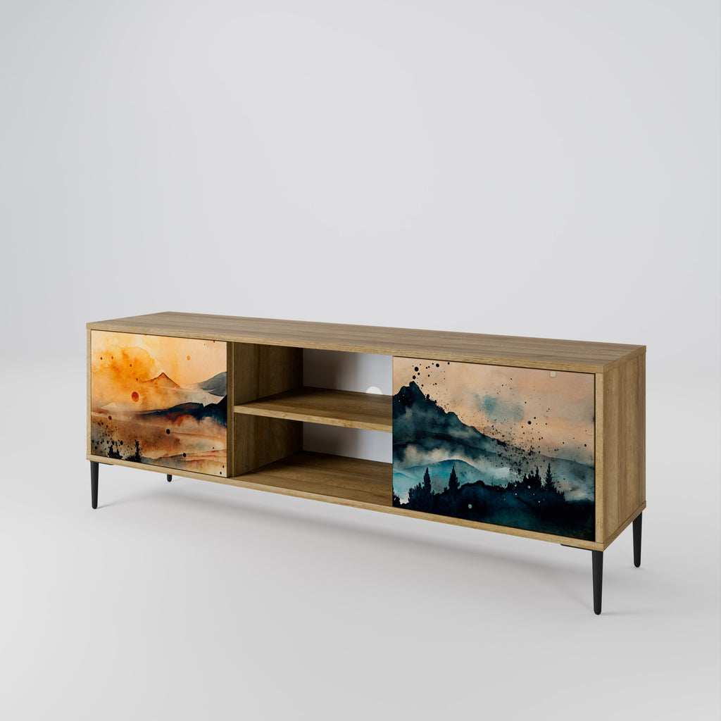 Mueble de TV de 2 puertas OMINOUS MOUNTAINS con efecto roble