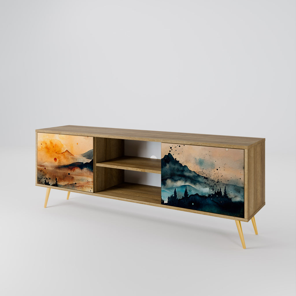Mueble de TV de 2 puertas OMINOUS MOUNTAINS con efecto roble