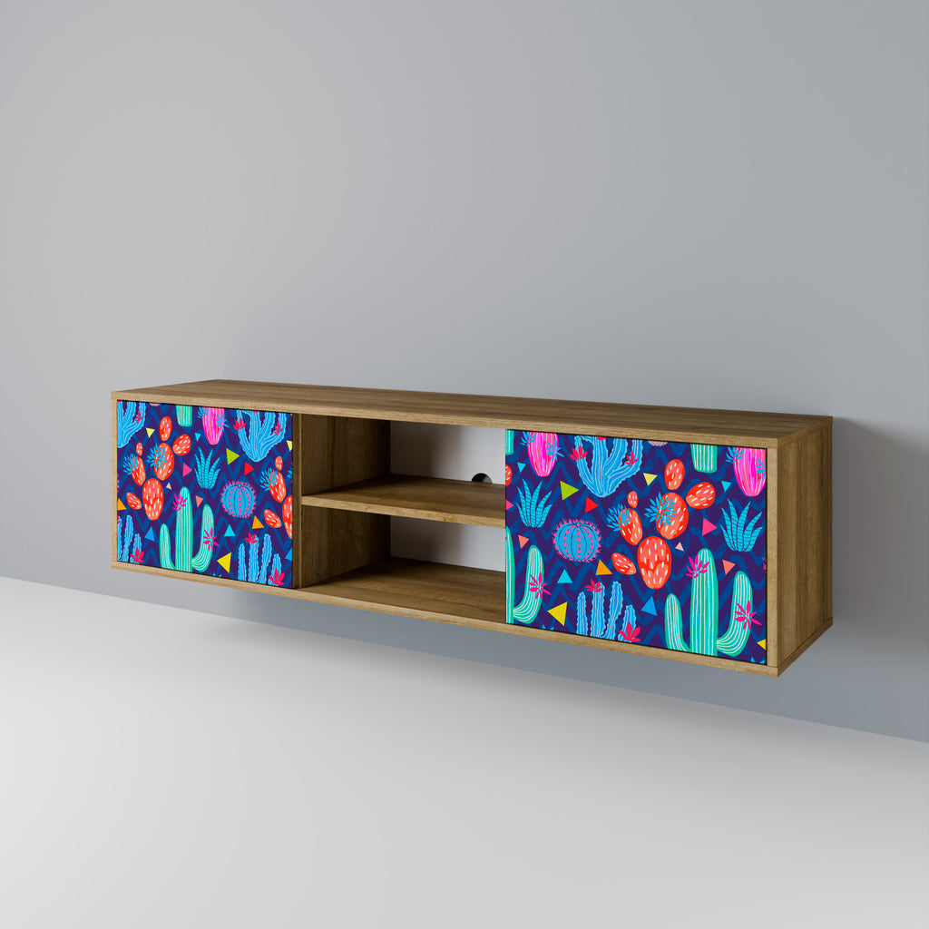 Mueble de TV de 2 puertas CACTUS VIBES con efecto roble