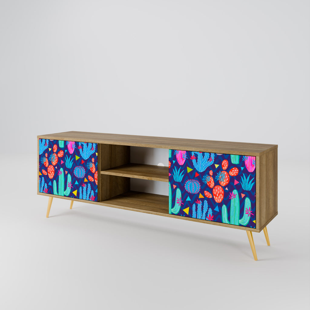 Mueble de TV de 2 puertas CACTUS VIBES con efecto roble