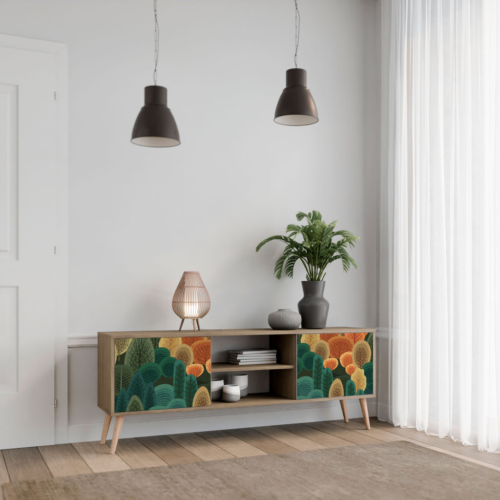 Mueble de TV de 2 puertas AUTUMN KALEIDOSCOPE con efecto roble
