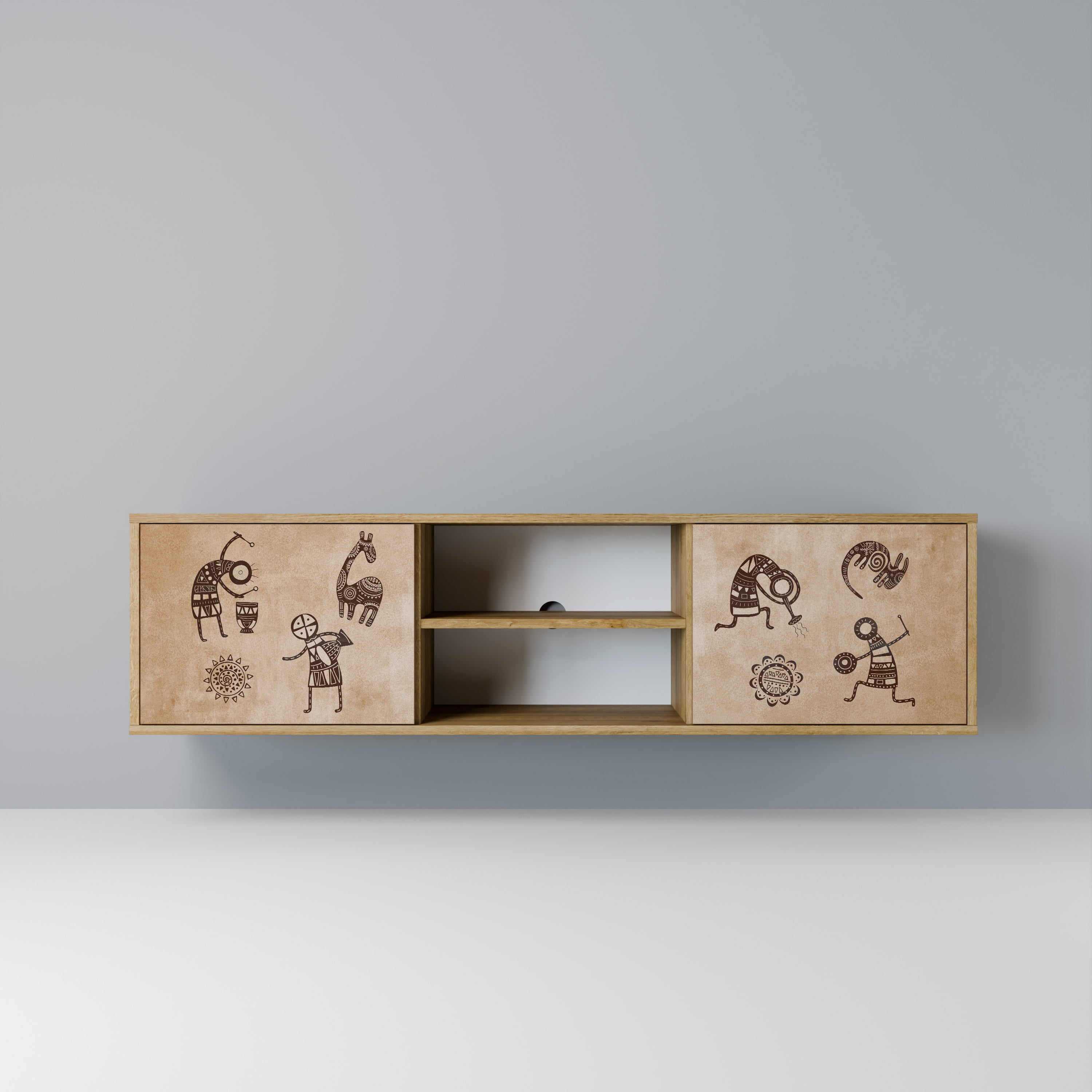 AFRICAN STYLE 2-Door TV Stand in Oak Effect