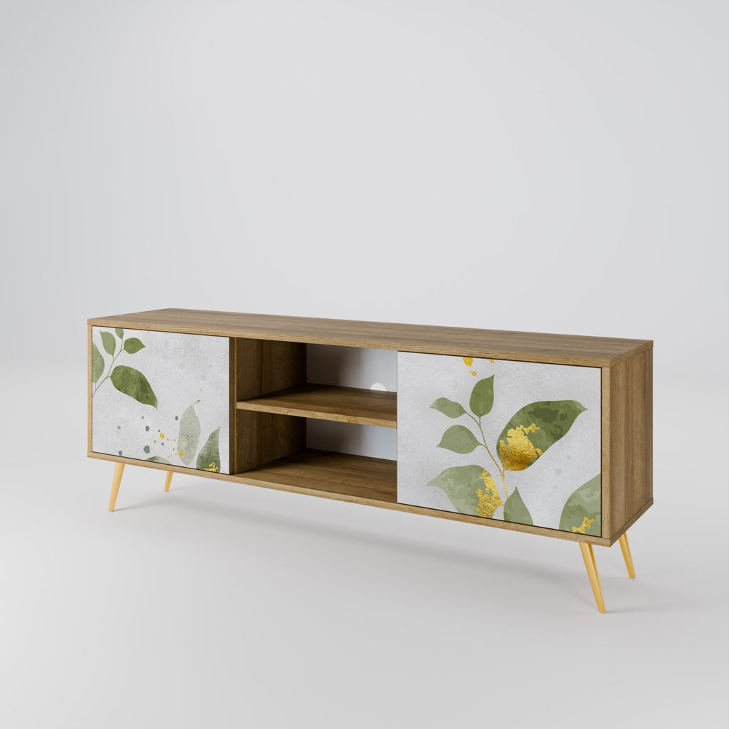 ELEGANT BOTANICS Mueble de TV de 2 puertas con efecto roble
