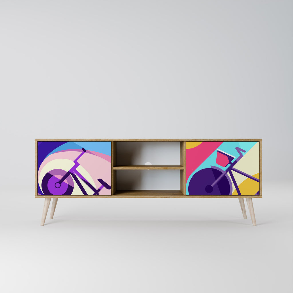 Mueble de TV BIKE DREAMS de 2 puertas con efecto roble
