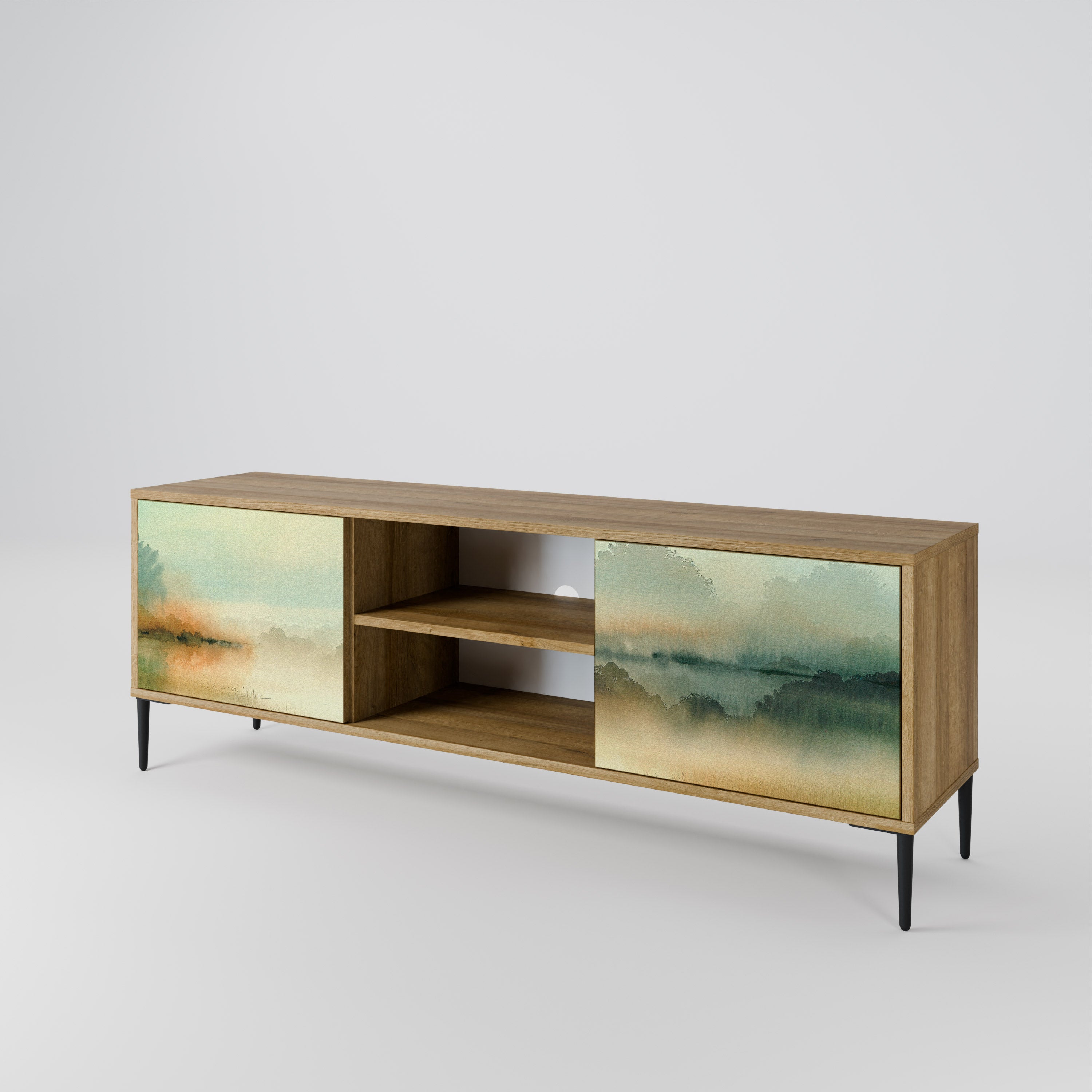 Mueble de TV de 2 puertas MORNING BY THE LAKE con efecto roble