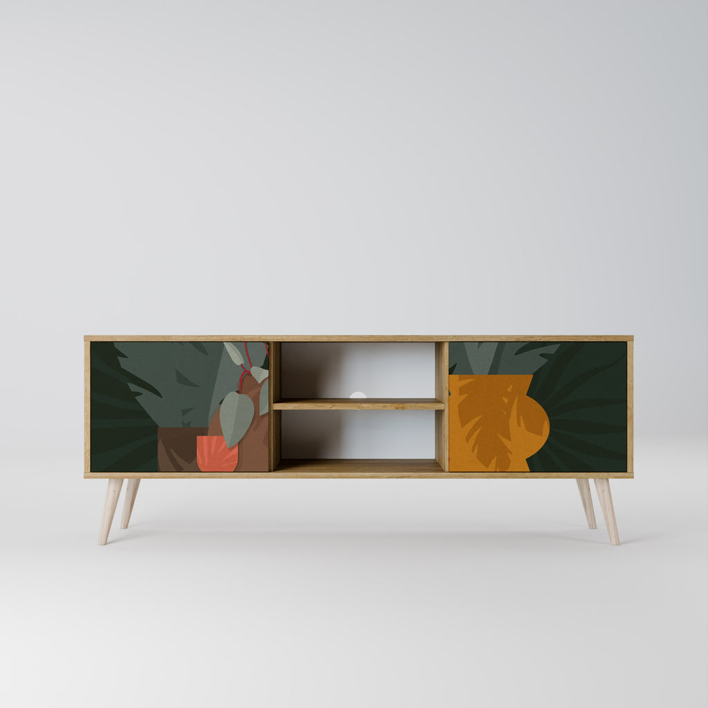 COMPOSICIÓN TROPICAL Mueble de TV de 2 puertas efecto roble