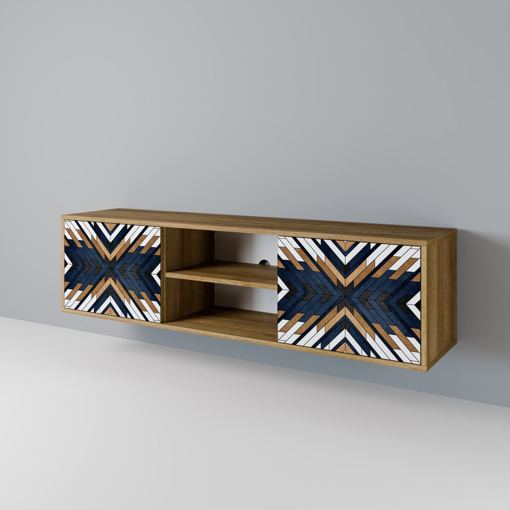Mueble de TV de 2 puertas ARTFUL GEOMETRY con efecto roble