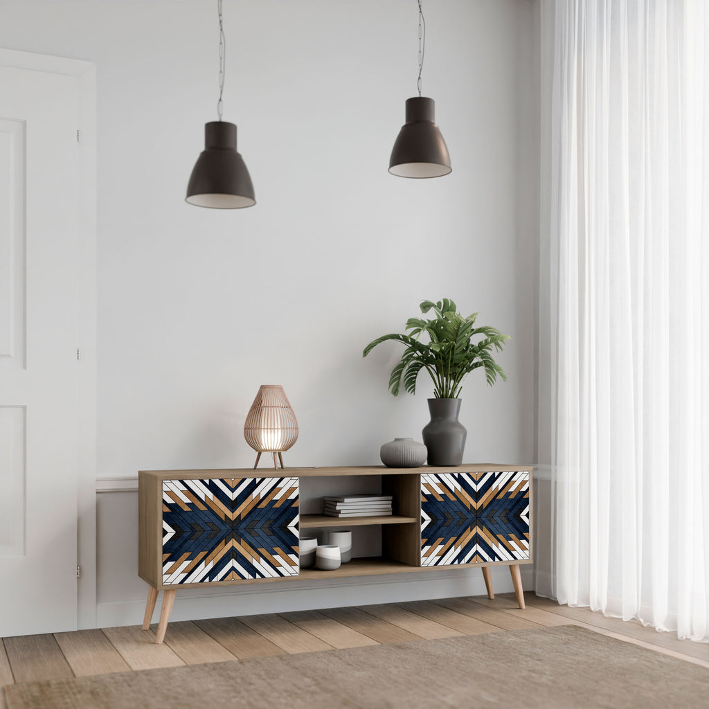 Mueble de TV de 2 puertas ARTFUL GEOMETRY con efecto roble